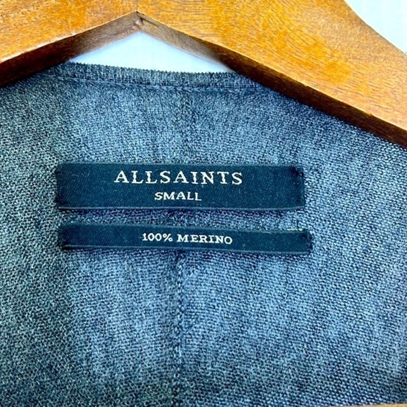 All Saints - 100 % Grey Merino Wool Button Shoulder Light Wrap Cardigan Small - Picture 6 of 12